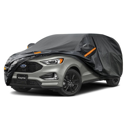 Picture of Kayme 7 Layers SUV Car Cover Custom Fit for Ford Edge (2015-2024) Waterproof All Weather for Automobiles, Outdoor Full Cover Rain Sun UV Protection.Black