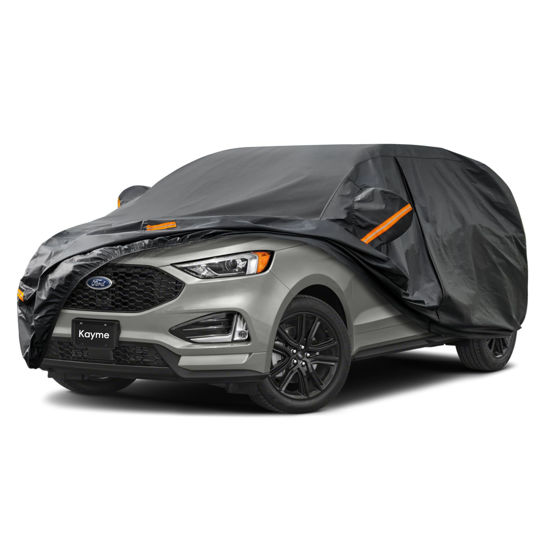 Picture of Kayme 7 Layers SUV Car Cover Custom Fit for Ford Edge (2015-2024) Waterproof All Weather for Automobiles, Outdoor Full Cover Rain Sun UV Protection.Black