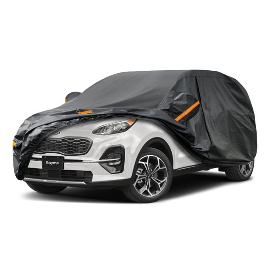 Picture of Kayme 7 Layers SUV Car Cover Custom Fit for Kia Sportage (1994-2024) Waterproof All Weather for Automobiles,Outdoor Full Cover Rain Sun UV Protection.Black