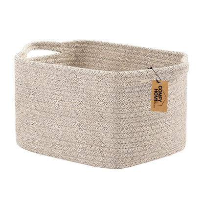 Picture of COMFY-HOMI Storage Basket for Shelves, Woven Baskets for Storage, Cotton Rope Basket for Toys,Towel Baskets, Toy Storage Organizer, Storage Cube Bin, Organization and Storage-All Brown