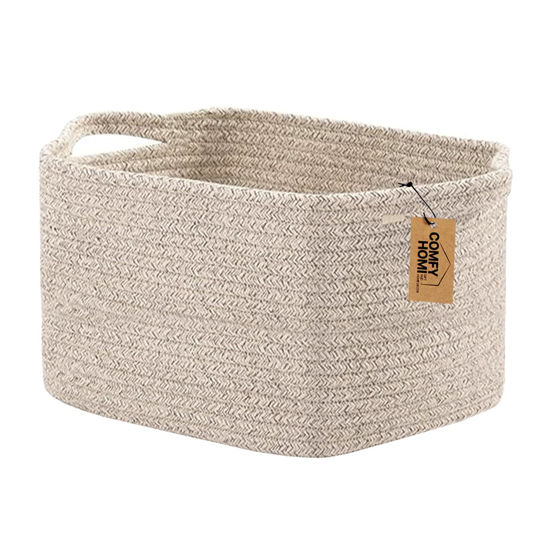 Picture of COMFY-HOMI Storage Basket for Shelves, Woven Baskets for Storage, Cotton Rope Basket for Toys,Towel Baskets, Toy Storage Organizer, Storage Cube Bin, Organization and Storage-All Brown