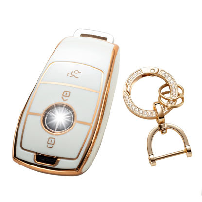Picture of RUABIBAN Key Fob Cover Compatible with Mercede, Key Case Protection Fit for Mercede 2019-2021 A-Class C-Class G-Class 2017-2020 E-Class S-Class Smart Key Holder