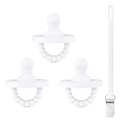 Picture of Ryan & Rose Cutie PAT Pacifier Teether 3 Pack and Flex Clip (Flat, White)