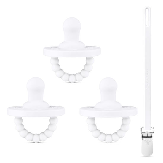 Picture of Ryan & Rose Cutie PAT Pacifier Teether 3 Pack and Flex Clip (Flat, White)