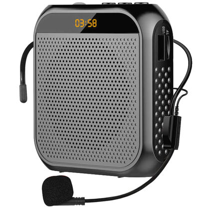 Picture of Portable Voice Amplifier for Teachers, 2200mAh Rechargeable Personal Amplifier Mic PA System Headset Microphone with Speaker for Teachers, Training, Meeting, Tour Guide, Yoga, Classroom (Black)