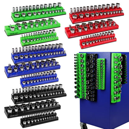Picture of SWANLAKE Magnetic Socket Organizer Set, 1/4", 3/8", 1/2" Socket Holds 286 Pieces Magnetic Socket Trays.(Blue&red&black&green, 12 Pcs)