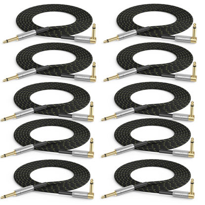Picture of FEMORO Guitar Cable 10 ft 10-Pack, Instrument Cables Electric Guitar Amp Cord TS 1/4 Inch Audio 22AWG Chord 6.35MM Right Angle Support AV Receiver Bass Amplifier AMP Piano Keyboard Mixer