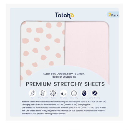 Picture of TotAha Premium Soft Pack n Play Sheets, Super Stretchy Jersey Knit Mini Crib Sheets Fitted, Silky Comfort Graco Pack and Play Mattress Sheets, 2 Pack