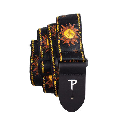 Picture of Perris Leather Guitar Strap - Sunshine Motif Jacquard Ribbon Guitar Strap, with Leather Ends - Electric/Acoustic/Bass Guitar Strap - Adjustable Strap From 39″ to 58″ - Black