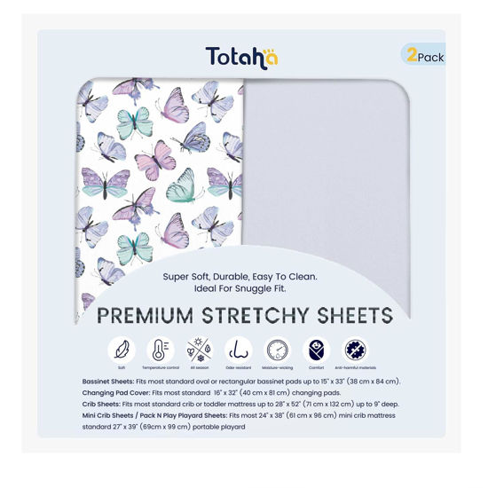 Picture of TotAha Soft Crib Sheets Girl-Hypoallergenic, Silky Comfort, Buttery Soft, Calming Effect, Premium All-Season Jersey-Knit Sheets, 9'' Extra Deep Pocket, Purple Butterfly