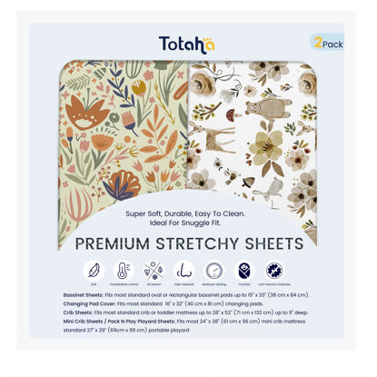 Picture of TotAha Crib Sheets for Boys Girls, Buttery Soft Crib Mattress Fitted Sheet, Super Stretchy Jesery Knit Baby Sheet, Silky Comfort Baby Bed Sheets 28x52x9 Extra Deep Pocket(Botanical Garden & Cute Bear)