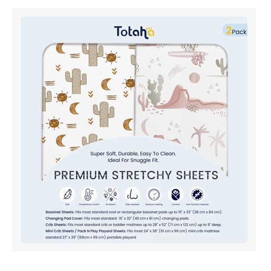 Picture of TotAha Cactus Crib Sheets (2-Pack) - Hypoallergenic, Silky Comfort, Buttery Soft, Calming Effect, All-Season Jersey-Knit Sheets, 9'' Extra Deep Pocket Baby Western Crib Sheet