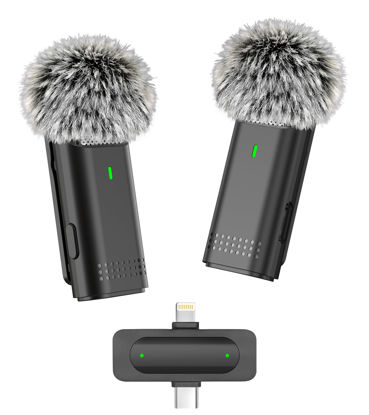 Picture of EZColoris 2 Pack Wireless Microphone for iPhone Android USB C Lav Mic for iPhone 15 Phone Microphone Video Recording Noise Cancelling Lapel Lavalier Microphones for YouTube Live Stream Podcast