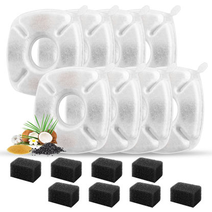 Picture of 16 Pcs Cat Fountain Replacement Filters 8 Pack Cat Water Fountain Replacement Filters with 8 Pack Pre-Filter Sponges, Pet Fountain Filter Fit for 95oz/2.8L Automatic Pet Fountain Cat Water Fountain