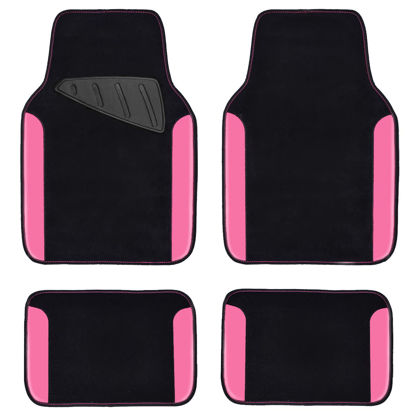 Picture of CAR PASS Rainbow Waterproof Universal Fit Faux Leather Car Carpet- Anti-Slip Nibbed Backing Floor Mats for SUV, Vans,Sedans,Trucks, Automotive Set of 4 for Women&Cute Girly (Black with Pink)