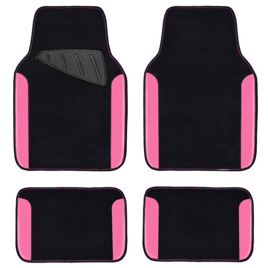 Picture of CAR PASS Rainbow Waterproof Universal Fit Faux Leather Car Carpet- Anti-Slip Nibbed Backing Floor Mats for SUV, Vans,Sedans,Trucks, Automotive Set of 4 for Women&Cute Girly (Black with Pink)