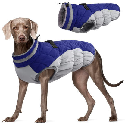 Picture of FUAMEY Dog Coat,Warm Dog Jacket Winter Coat Paded Dog Fleece Vest Reflective Dog Cold Weather Coats with Built in Harness Waterproof Windproof Dog Snow Jacket Clothes with Zipper Blue XX-Large