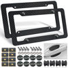 Picture of FBJTDQ Carbon Fiber License Plate Frames- Black Carbon Pattern Plastic Front & Rear Car Tag Holder Cover 2 Pack, for Men/Women, with Mount Hardware, Screws, Caps, Rattle Proof Pads, Handlebar Stickers