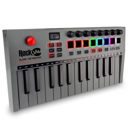 Picture of RockJam, Go 25 Key USB and Bluetooth MIDI Keyboard Controller with 8 Backlit Drum Pads, 8 Knobs, One-Size (RJMK25)