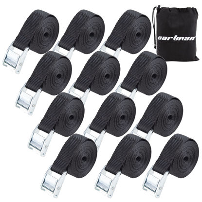 Picture of Cartman 1" x 12' Lashing Straps Cargo Tie-Down Strap Up to 600lbs, 12pk in Carry Bag, Black