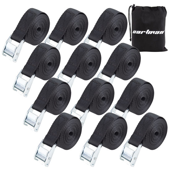 Picture of Cartman 1" x 12' Lashing Straps Cargo Tie-Down Strap Up to 600lbs, 12pk in Carry Bag, Black