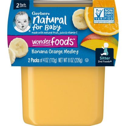 Picture of Gerber 2nd Foods Fruits Banana & Orange Medley Pureed Baby Food, 4 Ounce Tubs, 2 Count (Pack of 8)