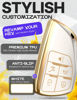 Picture of for GMC Sierra 1500 Key Fob Cover and Leather Keychain - Full Cover Key Case for Chevy Silverado, Tahoe for Buick Avenir, Envision - 2021-2024 YG0G21TB2 TPU Keyfob Cover - White and Gold