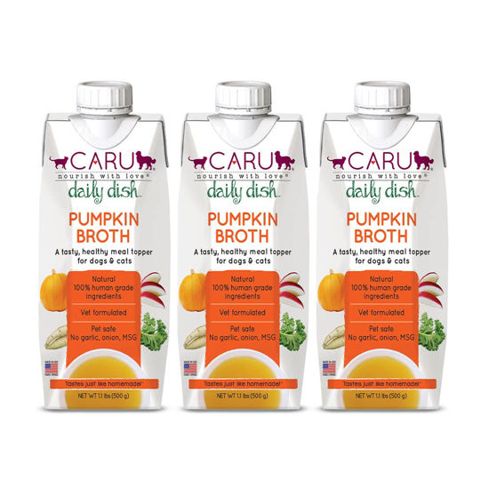 Picture of Caru - Daily Dish Pumpkin Broth Meal Topper for Dogs & Cats - Savory Pour-Over Broth - Pack of 3