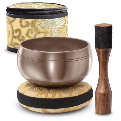 Picture of Tibetan Singing Bowl Set - Authentic Hand-Tuned Sound Bowl for Meditation - Complete Meditation Bowl Kit with Cushion, Mallet, Box & Guide - Perfect Tibetan Bell for Yoga, Relaxation, & Sound Healing