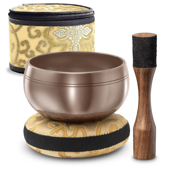 Picture of Tibetan Singing Bowl Set - Authentic Hand-Tuned Sound Bowl for Meditation - Complete Meditation Bowl Kit with Cushion, Mallet, Box & Guide - Perfect Tibetan Bell for Yoga, Relaxation, & Sound Healing