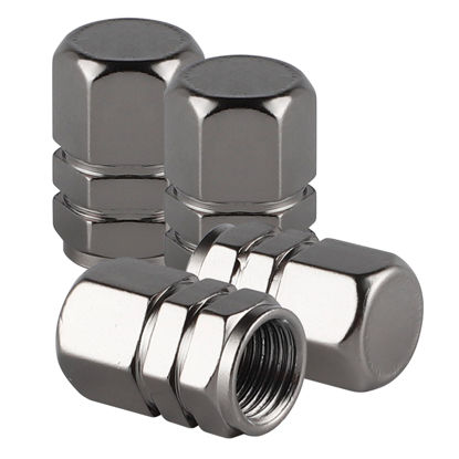 Picture of Alpmosn Aluminum Tire Stem Valve Caps Wheel Valve Covers Car Dustproof Tire Cap Cover Accessories, Universal for SUV, Car, Bike and Motorcycle, Hexagon Shape (4PCS Grey)