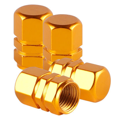 Picture of Alpmosn Aluminum Tire Stem Valve Caps Wheel Valve Covers Car Dustproof Tire Cap Cover Accessories, Universal for SUV, Car, Bike and Motorcycle, Hexagon Shape (4PCS Gold)