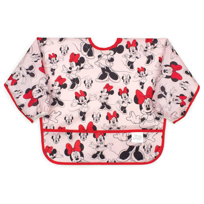 Picture of Bumkins Disney Bibs, Baby and Toddler Girls and Boys 6-24 Months, Long Sleeve, Essential Must Have for Eating, Feeding, Mess Saving Lightweight Waterproof Fabric Sleeved Smock, Minnie Mouse Classic