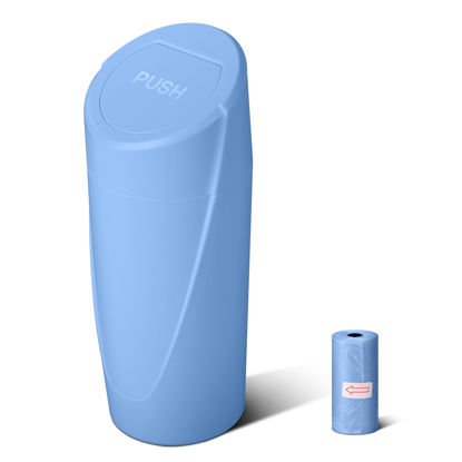 Picture of SGLRT Car Trash Can Bin with Lid - Car Garbage Can Cup Holder - Blue Mini Leakproof Vehicle Trash Garbage Can Bin with 20pcs Trash Bags-Car Organizers and Storage for Front Back Seat Accessories