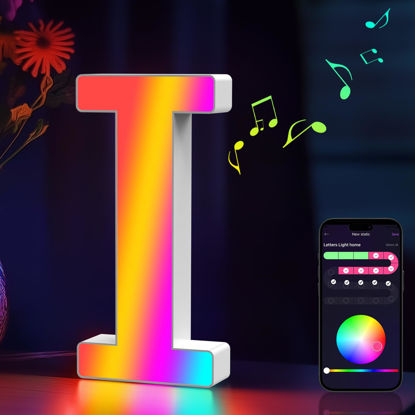 Picture of Light Up Letters Marquee Letter - Music Sync RGB Color Changing LED Letter Lights Letter Logo Game Lights for Girls Women Party Birthday Christmas Valentine's Day Wall Desktop Decoration (MRGB-I)