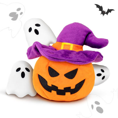 Picture of lilfrd Halloween Dog Toy - Pumpkin & Ghosts Dog Halloween Toys, Squeaky Plush Dog Toy, Halloween Dog Toys Gifts for Small Medium Large Dogs, Hide and Seek Dog Toy