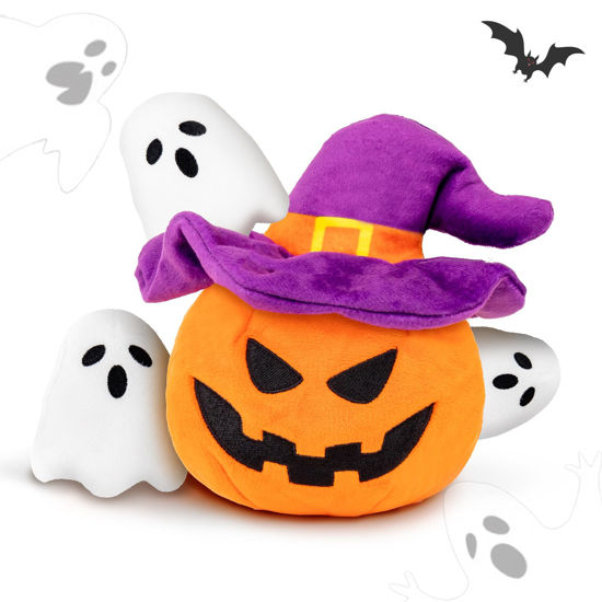 Picture of lilfrd Halloween Dog Toy - Pumpkin & Ghosts Dog Halloween Toys, Squeaky Plush Dog Toy, Halloween Dog Toys Gifts for Small Medium Large Dogs, Hide and Seek Dog Toy
