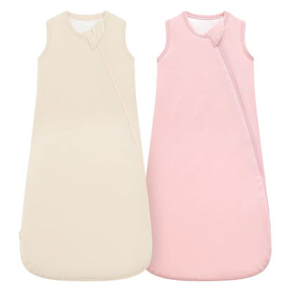 Picture of HAPIU Unisex Rayon Made from Bamboo Baby Sleep Sack TOG 1.0, 2-Way Zipper YKK, Wearable Blanket Baby, 6-18 Months,Blush&Oat
