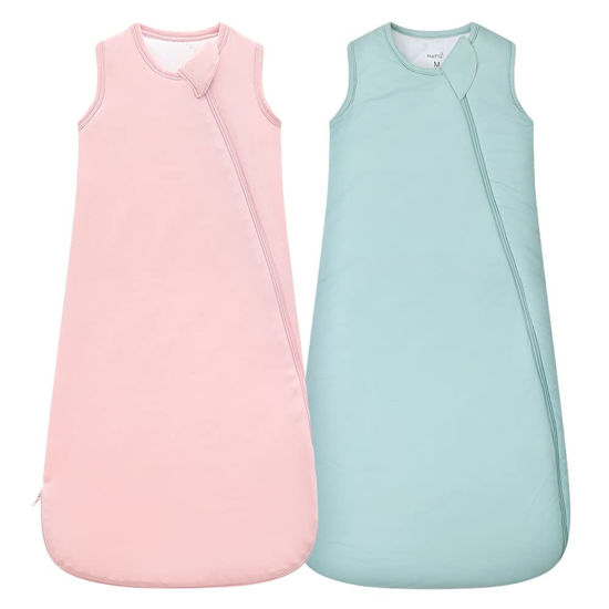 Picture of HAPIU Unisex Rayon Made from Bamboo Baby Sleep Sack TOG 1.0, 2-Way Zipper YKK, Wearable Blanket Toddler, 18-36 Months,Sage&Blush