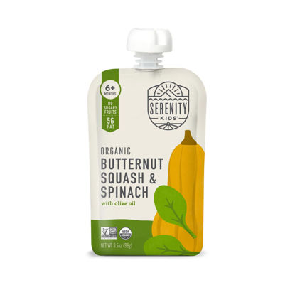 Picture of Serenity Kids 6+ Months USDA Organic Veggie Puree Baby Food Pouches | No Sugary Fruits or Added Sugar | Allergen Free | 3.5 Ounce BPA-Free Pouch | Butternut Squash & Spinach | 1 Count