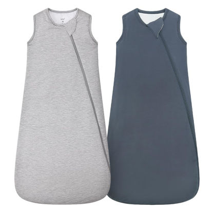 Picture of HAPIU Unisex Rayon Made from Bamboo Baby Sleep Sack TOG 1.0, 2-Way Zipper YKK, Wearable Blanket Baby, 6-18 Months,Light Heather Grey&Dark Grey