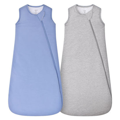 Picture of HAPIU Unisex Rayon Made from Bamboo Baby Sleep Sack TOG 1.0, 2-Way Zipper YKK, Wearable Blanket Baby, 6-18 Months, 2 Pack Slate Blue & Light Heather Grey