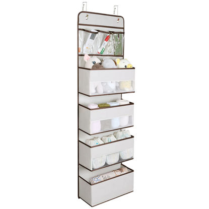 Picture of Univivi Door Hanging Organizer Nursery Closet Cabinet Baby Storage with 4 Large Pockets and 3 Small PVC Pockets for Cosmetics, Toys and Sundries (Beige)