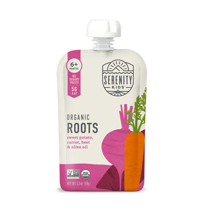 Picture of Serenity Kids 6+ Months USDA Organic Veggie Puree Baby Food Pouches | No Sugary Fruits or Added Sugar | Allergen Free | 3.5 Ounce BPA-Free Pouch | Roots | 1 Count