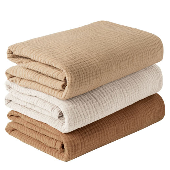 Picture of Konssy 3 Pack Muslin Swaddle Blankets for Unisex, Newborn Receiving Blanket, Large 47 x 47 inches, Soft Breathable Muslin Baby Swaddles for Boys & Girls