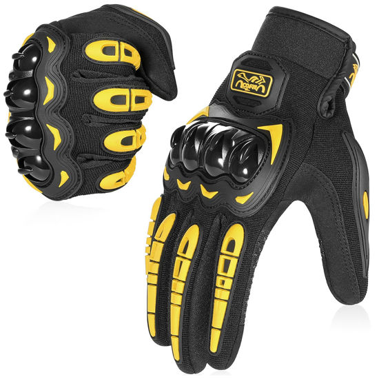 Picture of COFIT Motorcycle Gloves Breathable, Touchscreen Motorbike Gloves Anti-Slip with Good Grip Hard Knuckles Protection for Men Women Motocross, BMX ATV MTB Cycling, Road Racing - Yellow XL
