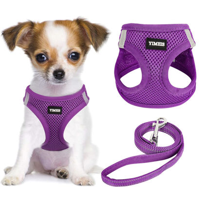 Picture of YIMEIS Dog Harness and Leash Set, No Pull Soft Mesh Pet Harness, Reflective Adjustable Puppy Vest for Small Medium Large Dogs, Cats (Purple, X-Small (Pack of 1)