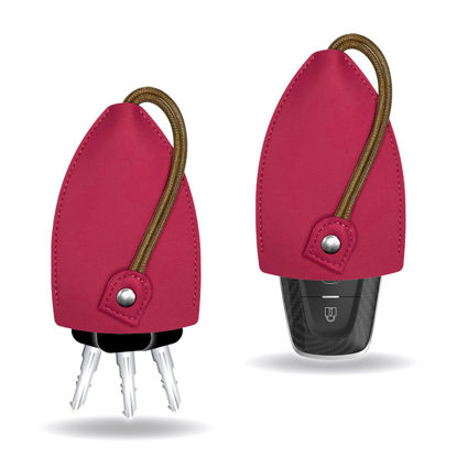 Picture of pvotawp 2PCS Creative Pull-Out Key Case Cover, Leather Large-Capacity Key Sleeve Keychain Bags, Cute Protector Car Key Fob with Holder Hook (Rose Red)