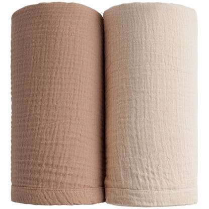 Picture of Konssy 2 Pack Muslin Swaddle Blankets for Baby Boys Girls, Receiving Blanket Large 47 x 47 inches, Soft Breathable Muslin Baby Blanket for Unisex Newborn(Brown, Cream)