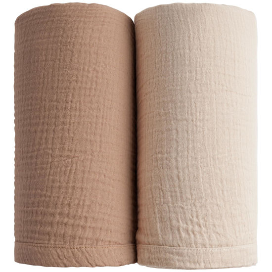Picture of Konssy 2 Pack Muslin Swaddle Blankets for Baby Boys Girls, Receiving Blanket Large 47 x 47 inches, Soft Breathable Muslin Baby Blanket for Unisex Newborn(Brown, Cream)